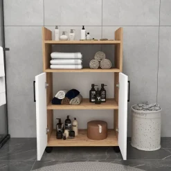 Armadio Multiuso 2 Ante Marrone Rovere 4 Ripiani 2 Ante 60x97h cm, 3 Vani - Marzi