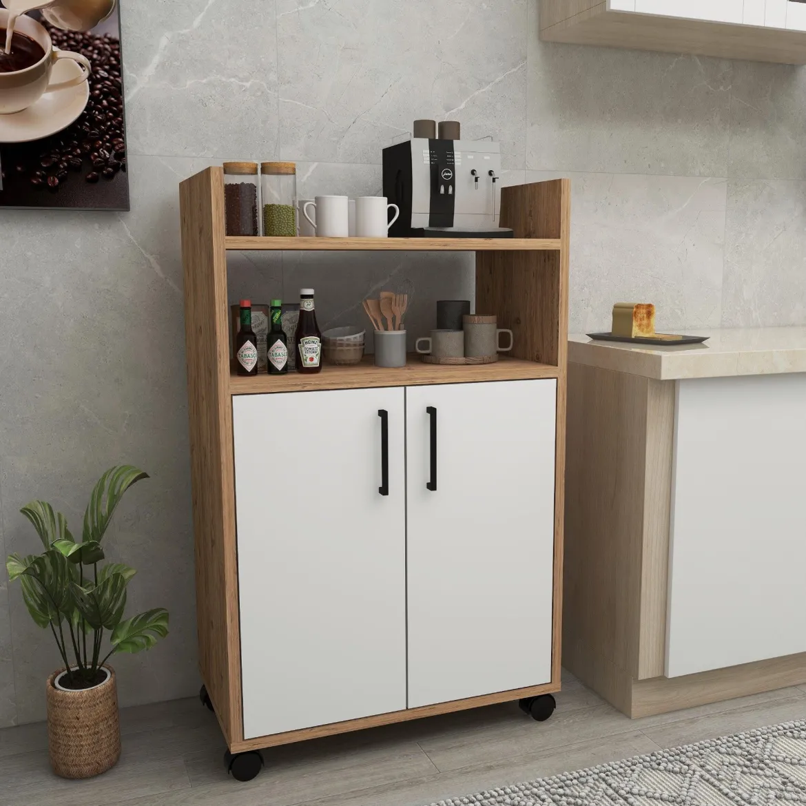 Armadio Multiuso 2 Ante Marrone Rovere 4 Ripiani 2 Ante 60x97h cm, 3 Vani - Marzi