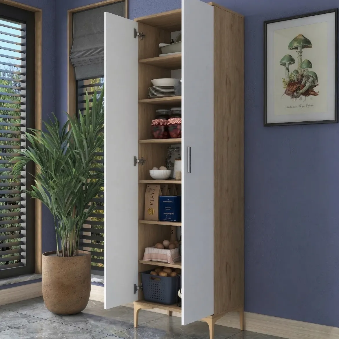 Armadio Multiuso 2 Ante Marrone Rovere 70x189h cm, 5 Ripiani - Pazzano