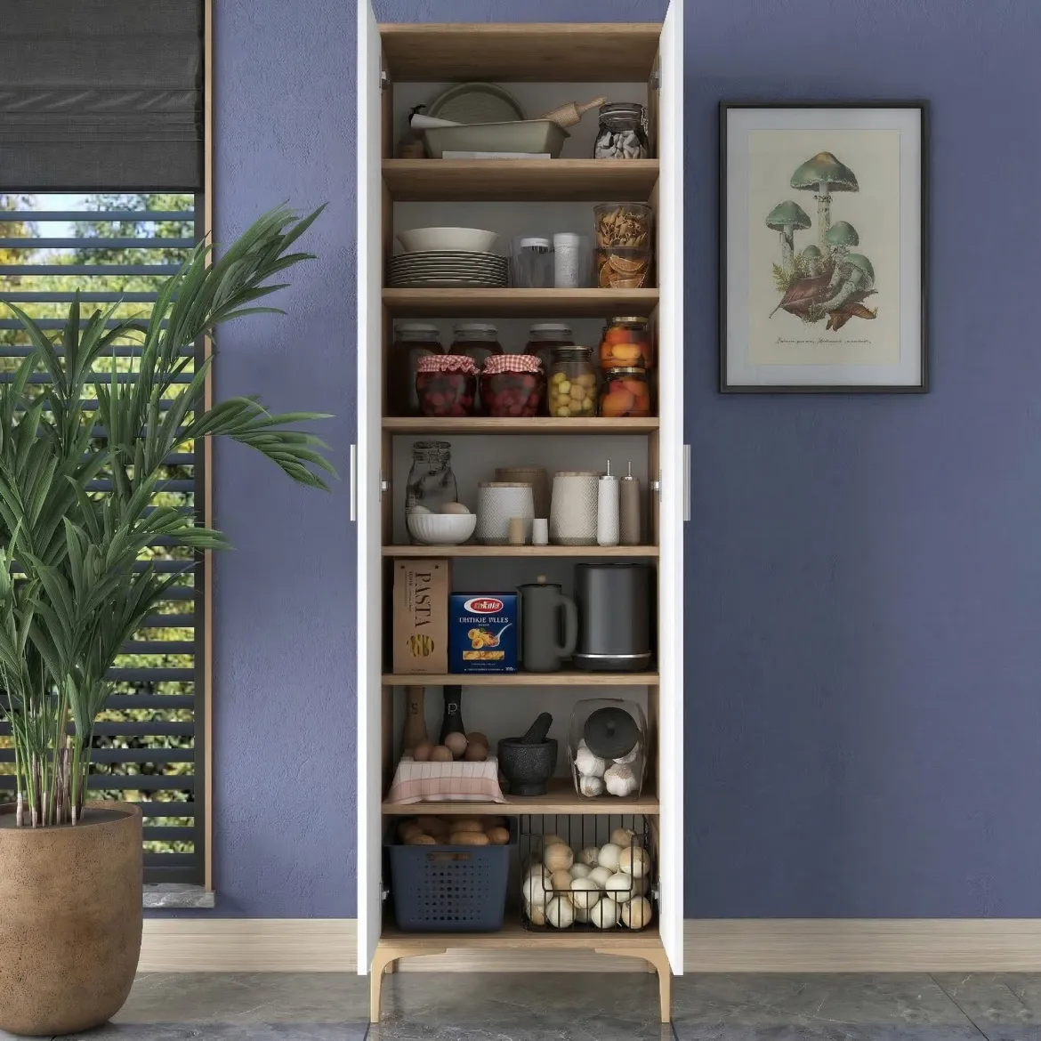 Armadio Multiuso 2 Ante Marrone Rovere 70x189h cm, 5 Ripiani - Pazzano