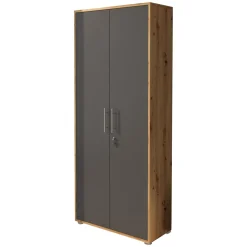 Armadio Multiuso 2 Ante Marrone Rovere Nero Antracite Cassetti 4 Ripiani 79x188h cm, 2 Ante - Saponara