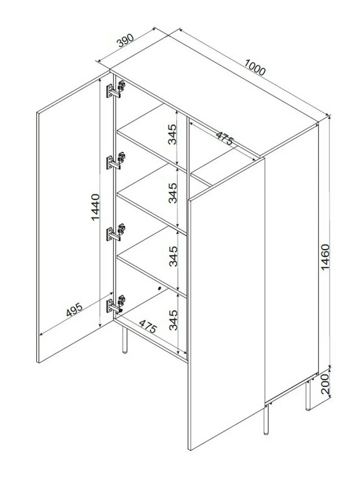 Armadio multiuso 2 ante Sedilo, 100x39 h166 cm, Bianco