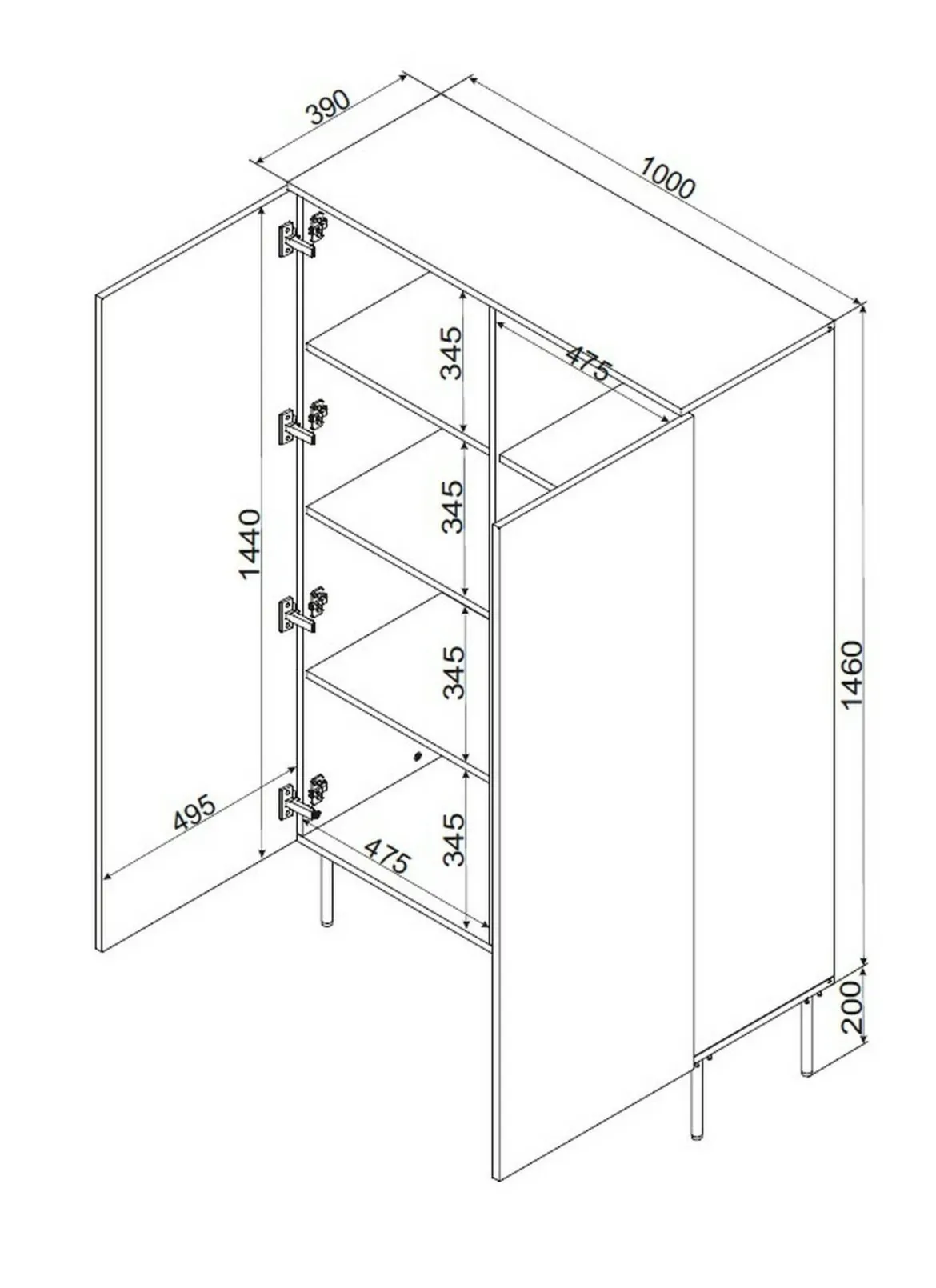 Armadio multiuso 2 ante Sedilo, 100x39 h166 cm, Nero