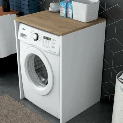 Armadio Multiuso Grande Marrone Noce Bianco un Ripiano Vano per Lavatrice 65x92h cm, un Vano - Boris