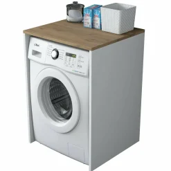 Armadio Multiuso Grande Marrone Noce Bianco un Ripiano Vano per Lavatrice 65x92h cm, un Vano - Boris