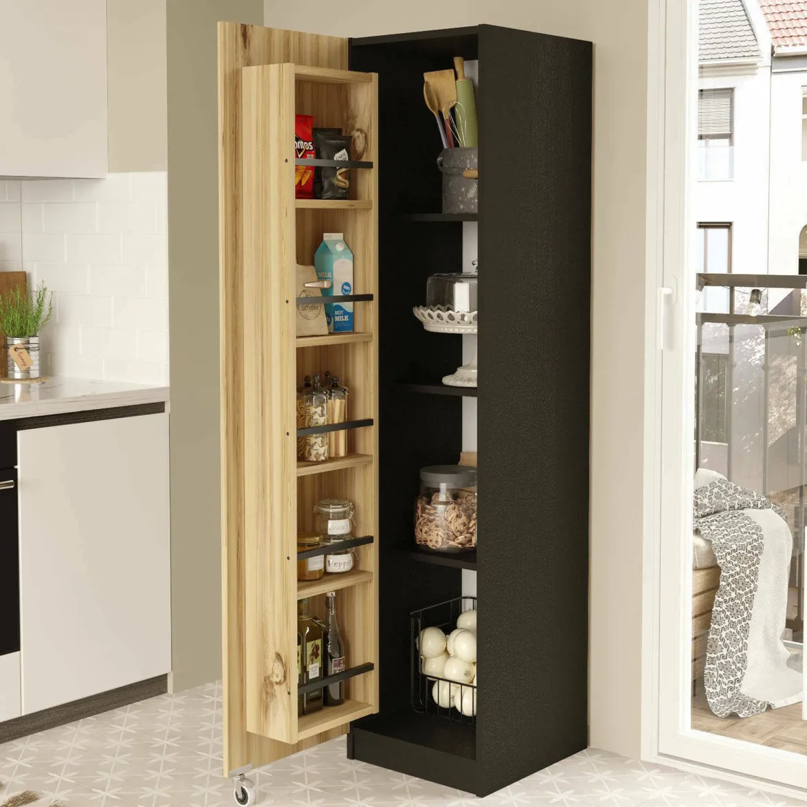 Armadio nero e noce slim 41x176h cm - Gaemi