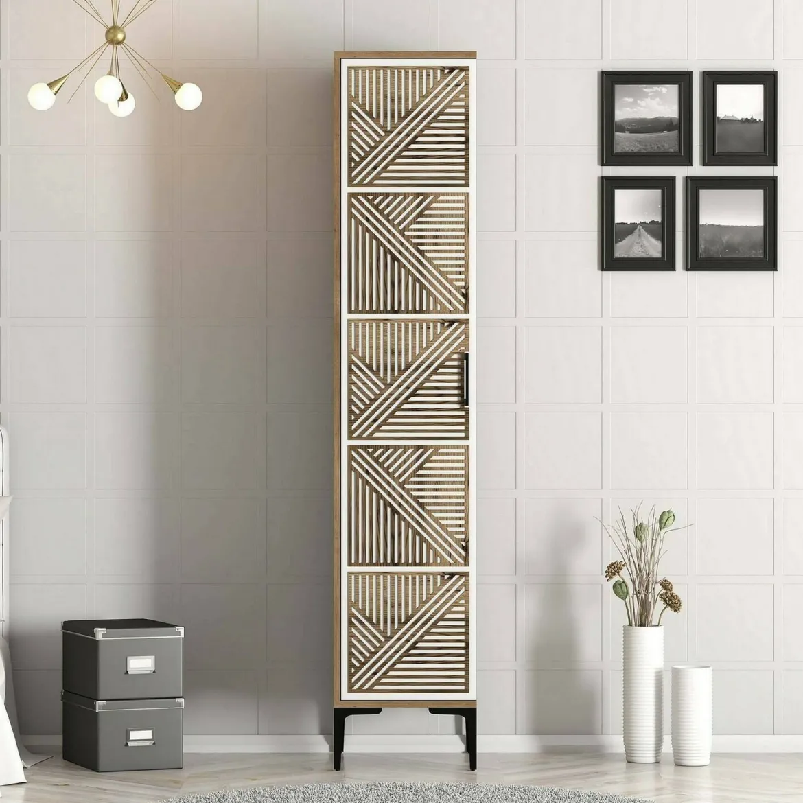 Armadio noce e bianco 1 anta 47x201h cm - Giusta