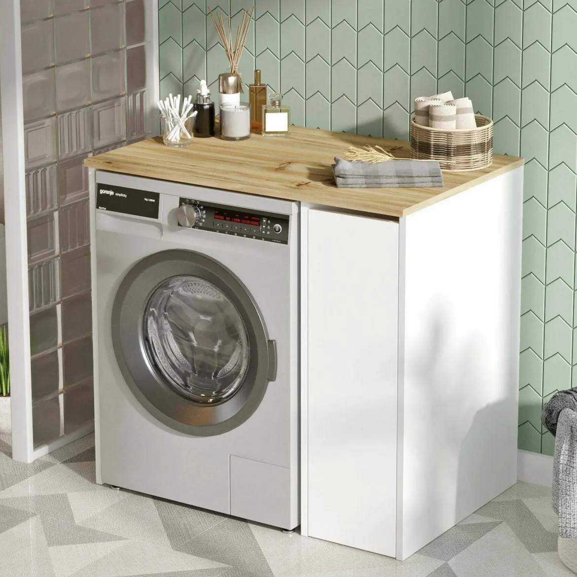 Armadio noce e bianco mobile lavatrice 93x88h cm - Axel