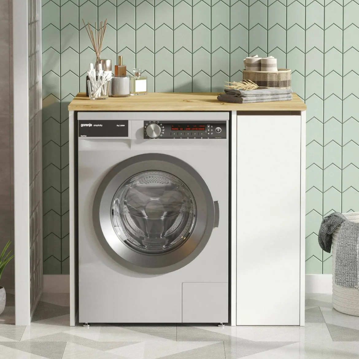Armadio noce e bianco mobile lavatrice 93x88h cm - Axel