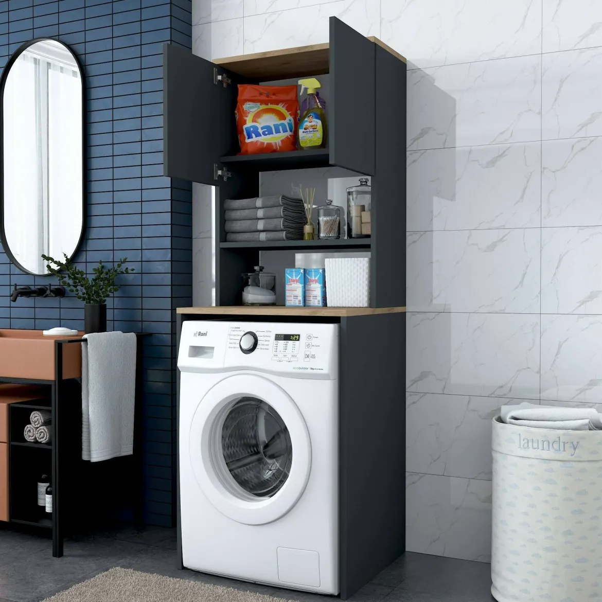 Armadio noce e nero multiuso 65x183h cm - Fiamma