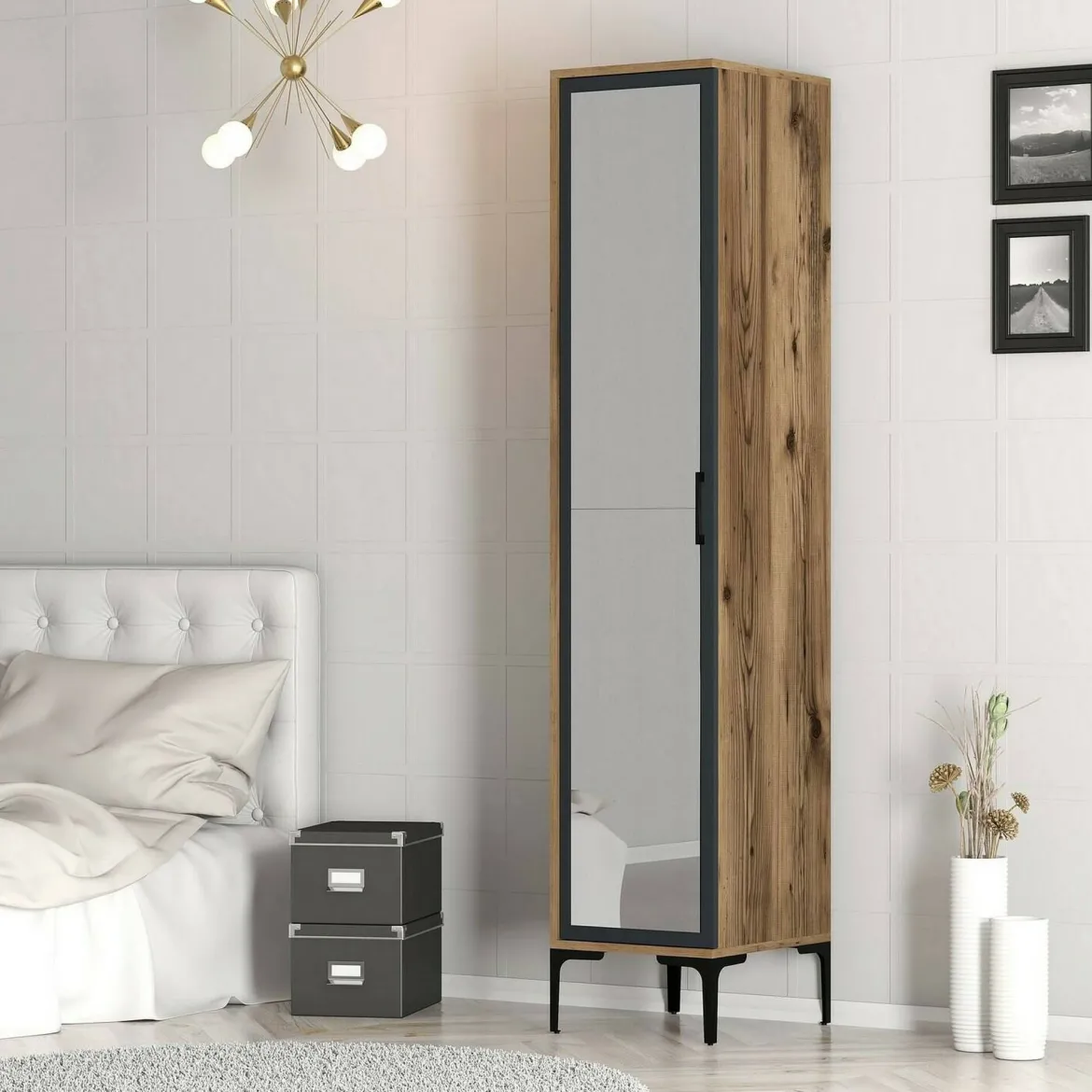 Armadio noce e nero slim 40x201h cm - Asfodelo