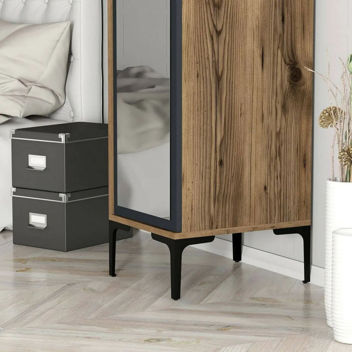 Armadio noce e nero slim 40x201h cm - Asfodelo