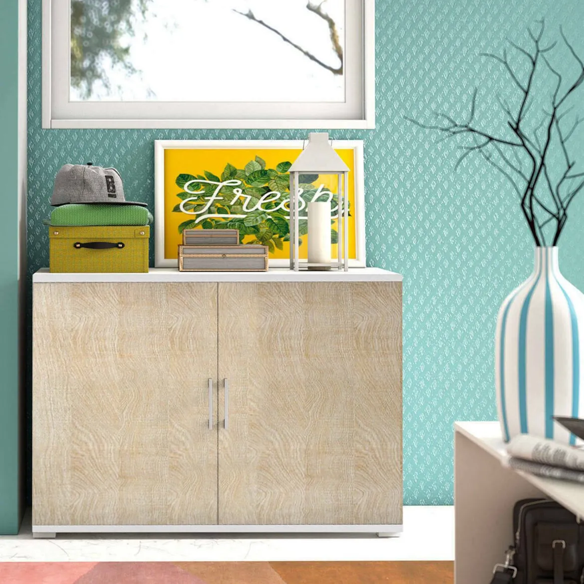 Armadio rovere e bianco 2 ante 90x66h cm - Serafinito