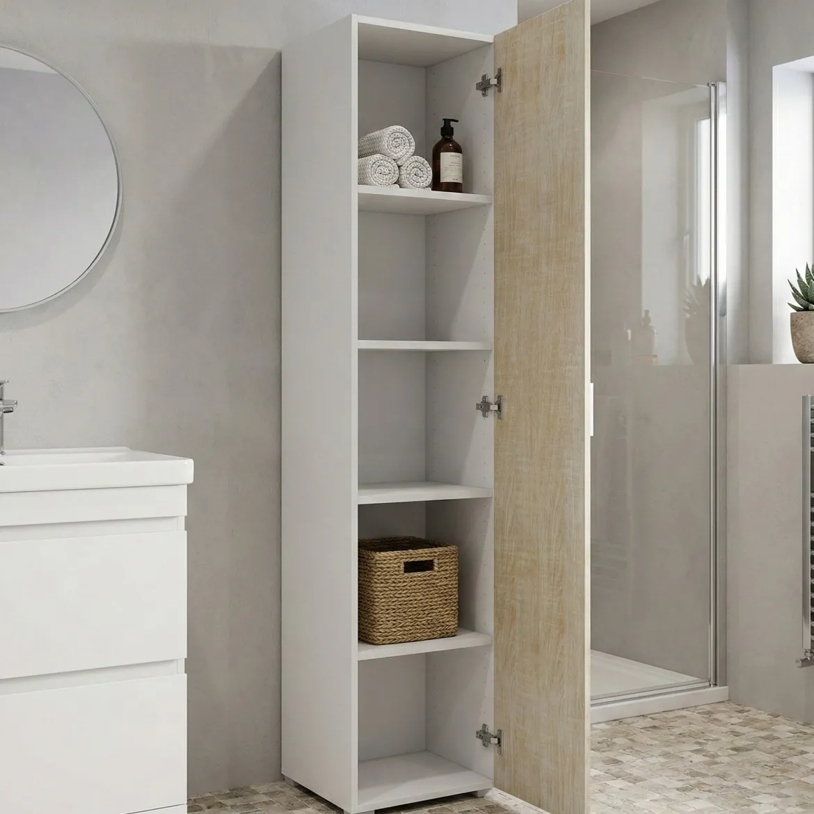 Armadio rovere e bianco stretto 45x195h cm - Aloise