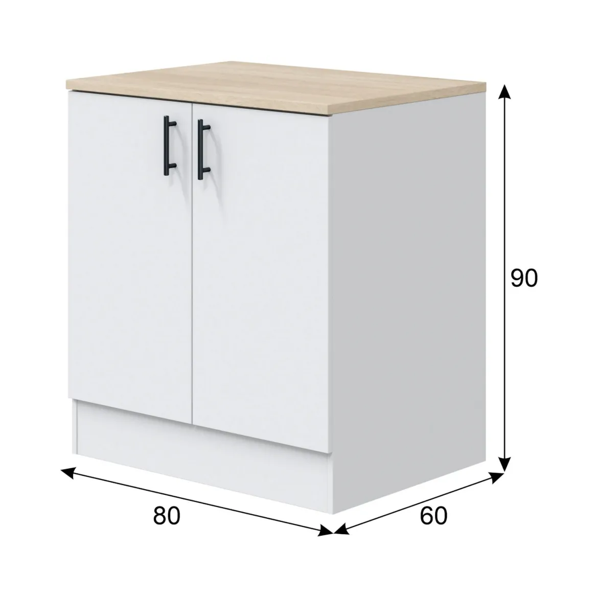 Base sottolavello 2 ante 80x90h cm bianco e rovere - Nolia