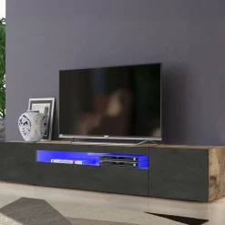 Base TV acero e ardesia 200x40x37h cm 3 ante in legno - Artropodi