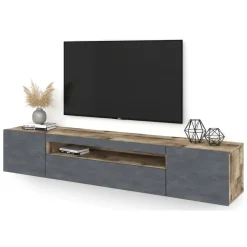 Base TV acero e ardesia 200x40x37h cm 3 ante in legno - Artropodi