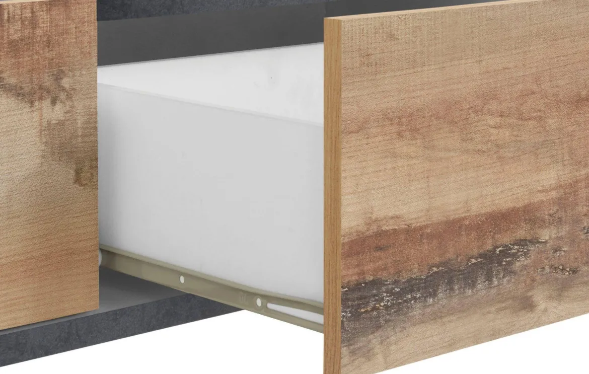 Base TV acero e ardesia 200x40x47h cm 2 ante e 2 cassetti - Abina