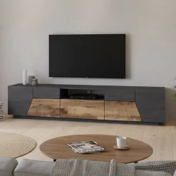 Base TV acero e ardesia 220x43x46h cm 4 ante e 1 cassetto - Animai