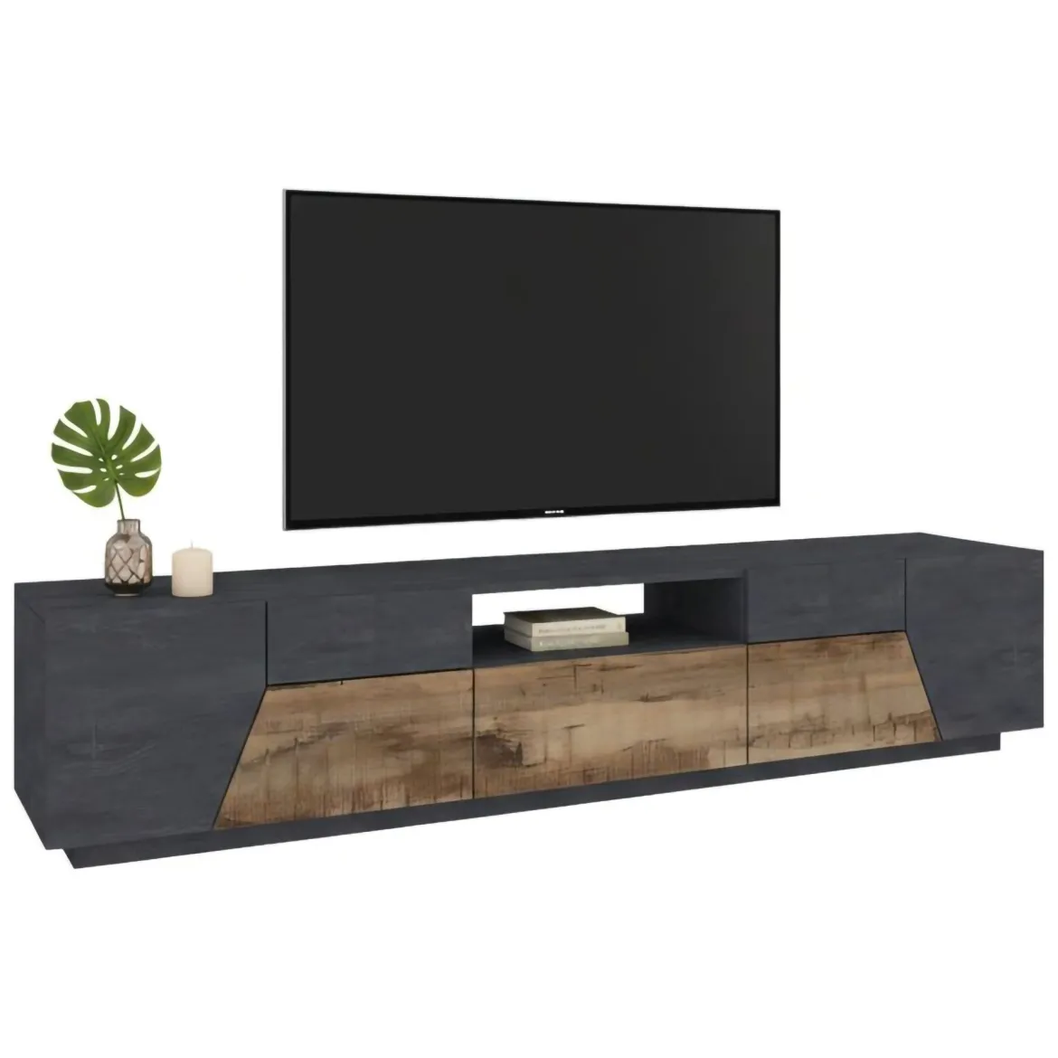 Base TV acero e ardesia 260x43x46h cm 4 ante e 2 cassetti - Asdrubale
