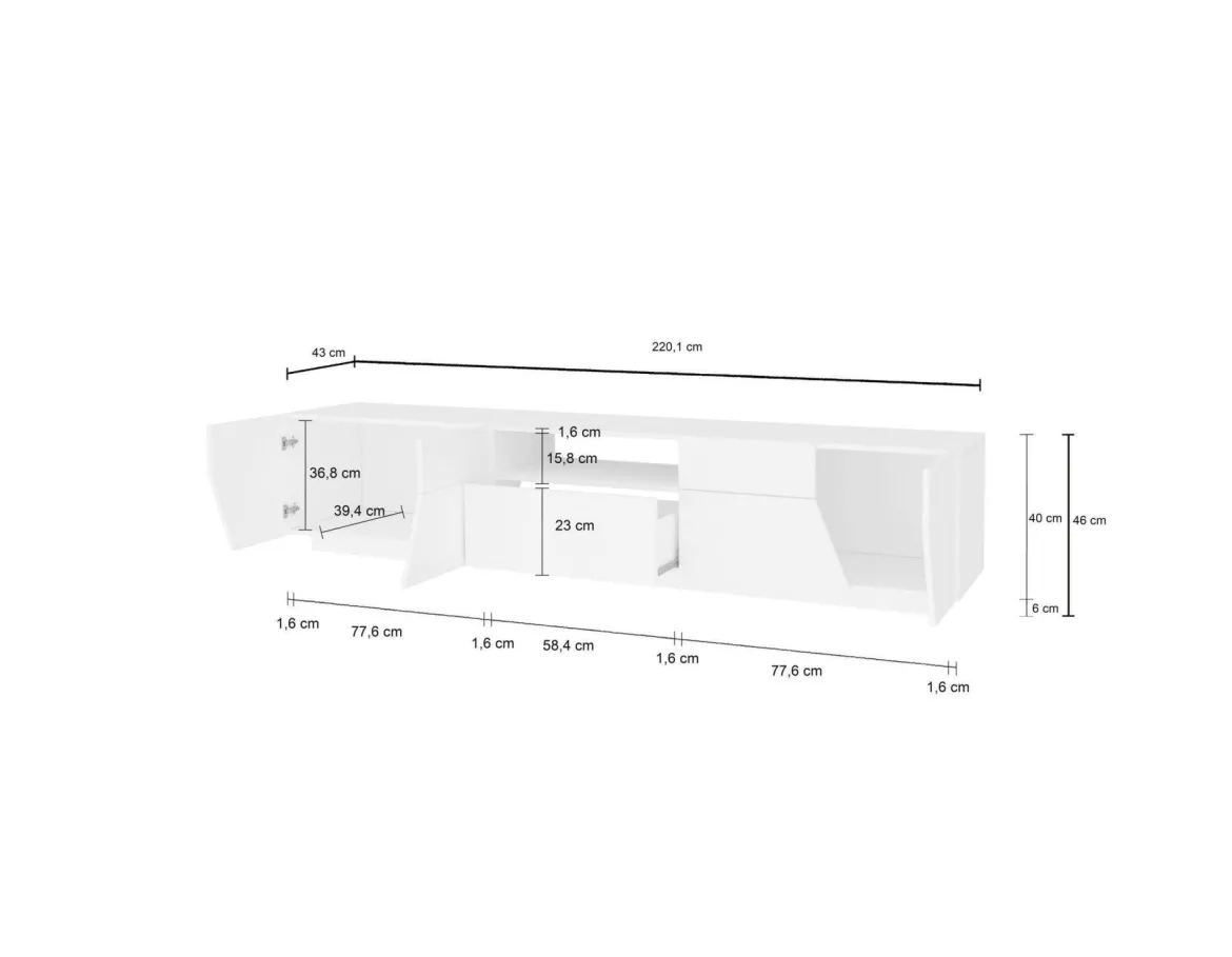 Base TV acero e ardesia 260x43x46h cm 4 ante e 2 cassetti - Asdrubale