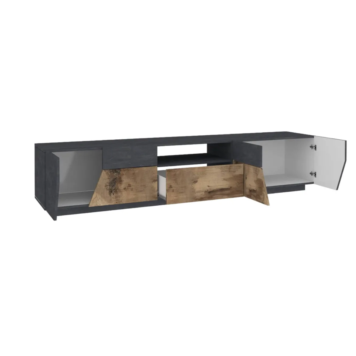 Base TV acero e ardesia 260x43x46h cm 4 ante e 2 cassetti - Asdrubale