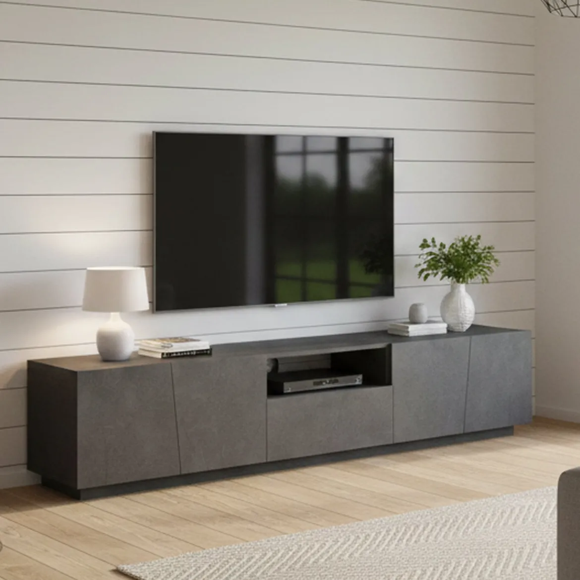 Base TV ardesia 244x44x46h cm 6 ante e 1 cassetto - Aemilor