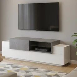 Base TV bianco lucido,cemento 160x45x51h cm 3 ante - Andris