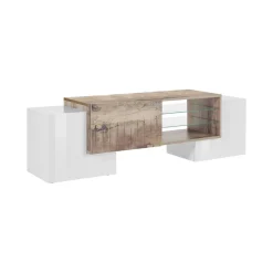 Base TV bianco lucido e acero 100x45x45h cm 3 ante - Moldavite