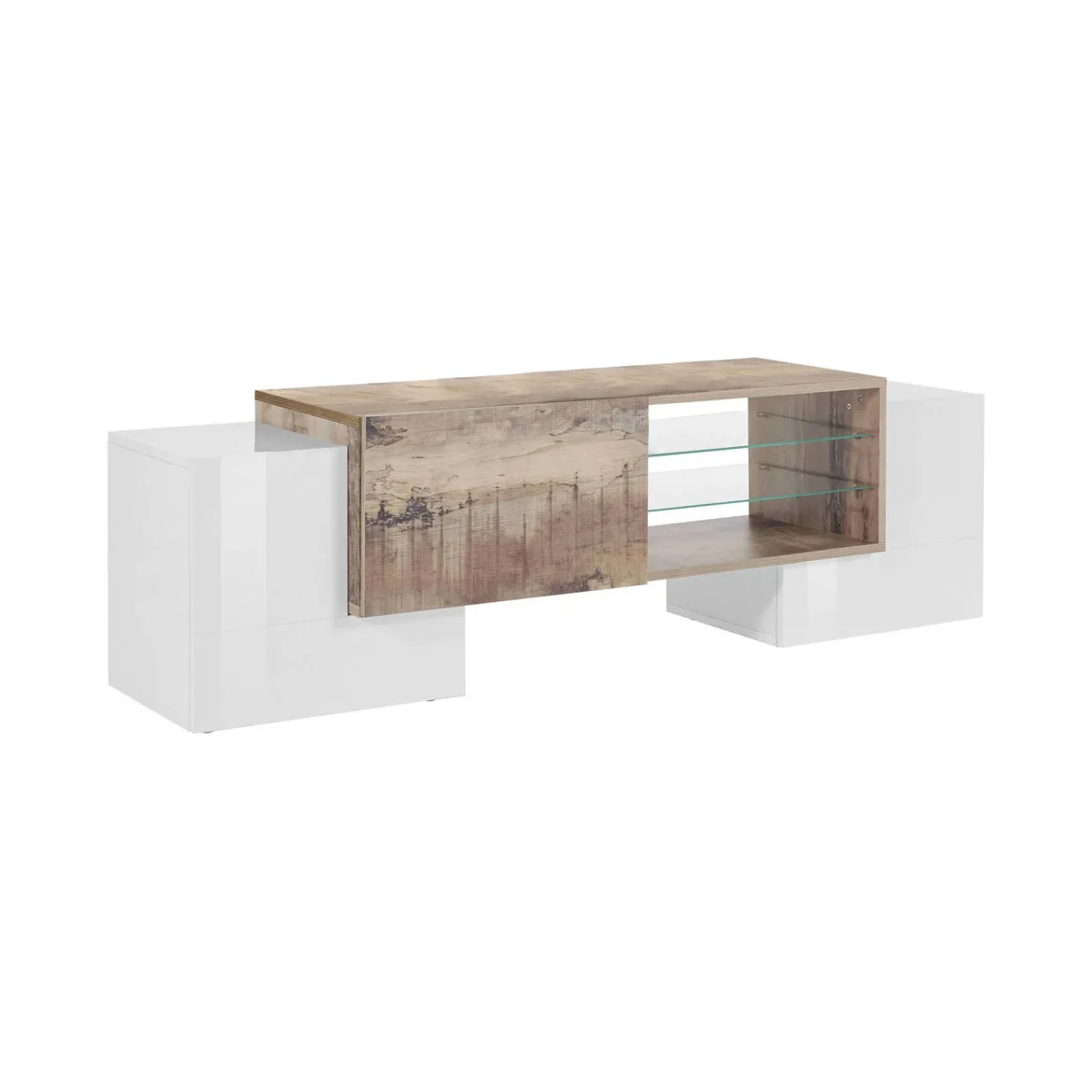 Base TV bianco lucido e acero 100x45x45h cm 3 ante - Moldavite