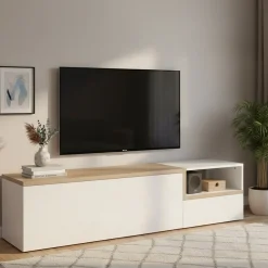 Base TV bianco lucido e acero 160x40x46h cm 2 ante - Fluorite