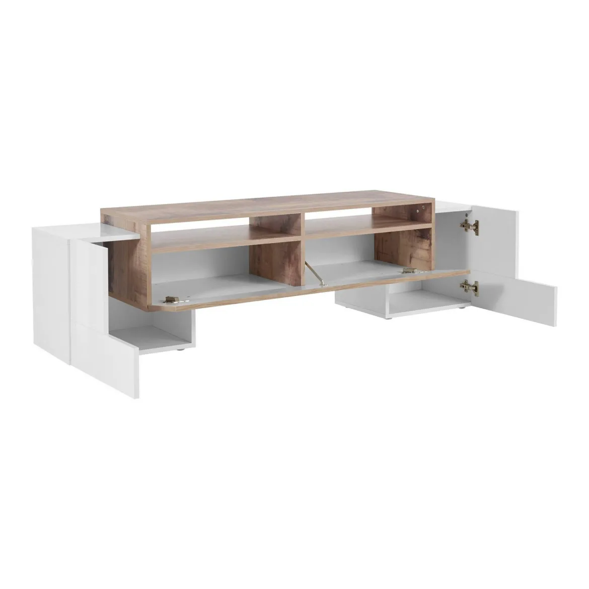 Base TV bianco lucido e acero 170x45x45h cm 3 ante - Abele