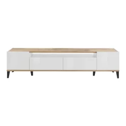 Base TV bianco lucido e acero 200x40x47h cm 2 ante e 2 cassetti - Abina