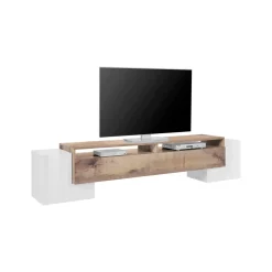 Base TV bianco lucido e acero 220x43x46h cm 4 ante e 1 cassetto - Animai