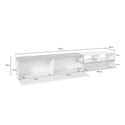 Base TV bianco lucido e acero 240x45x52h cm 3 ante - Tiche