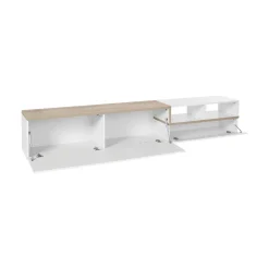 Base TV bianco lucido e acero 240x45x52h cm 3 ante - Tiche