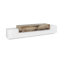 Base TV bianco lucido e acero 240x45x52h cm 3 ante - Tiche