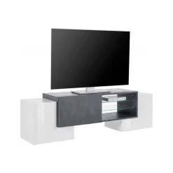Base TV bianco lucido e ardesia 100x45x45h cm 3 ante - Moldavite