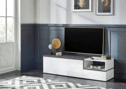 Base TV bianco lucido e ardesia 160x40x46h cm 2 ante - Fluorite