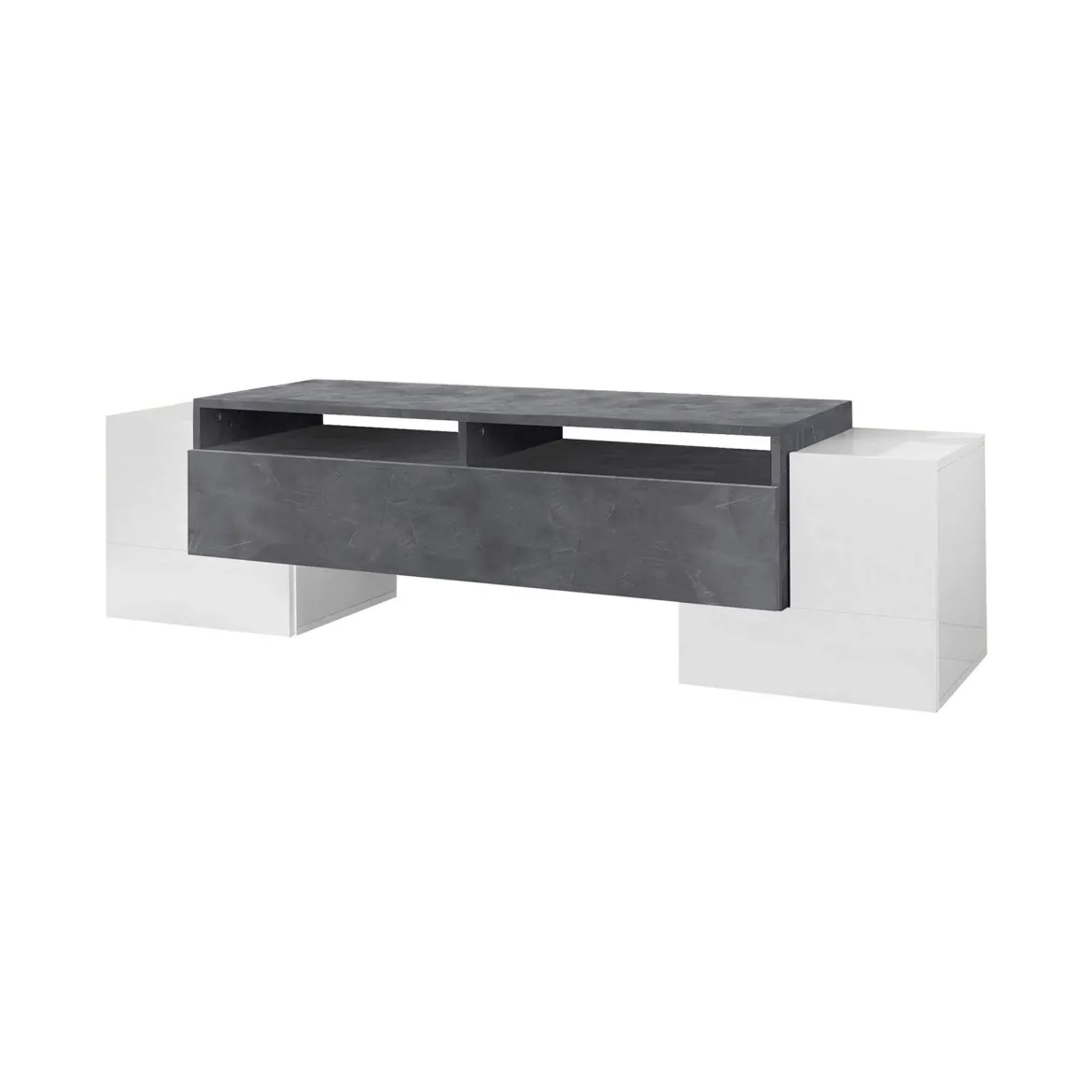 Base TV bianco lucido e ardesia 170x45x45h cm 3 ante - Abele