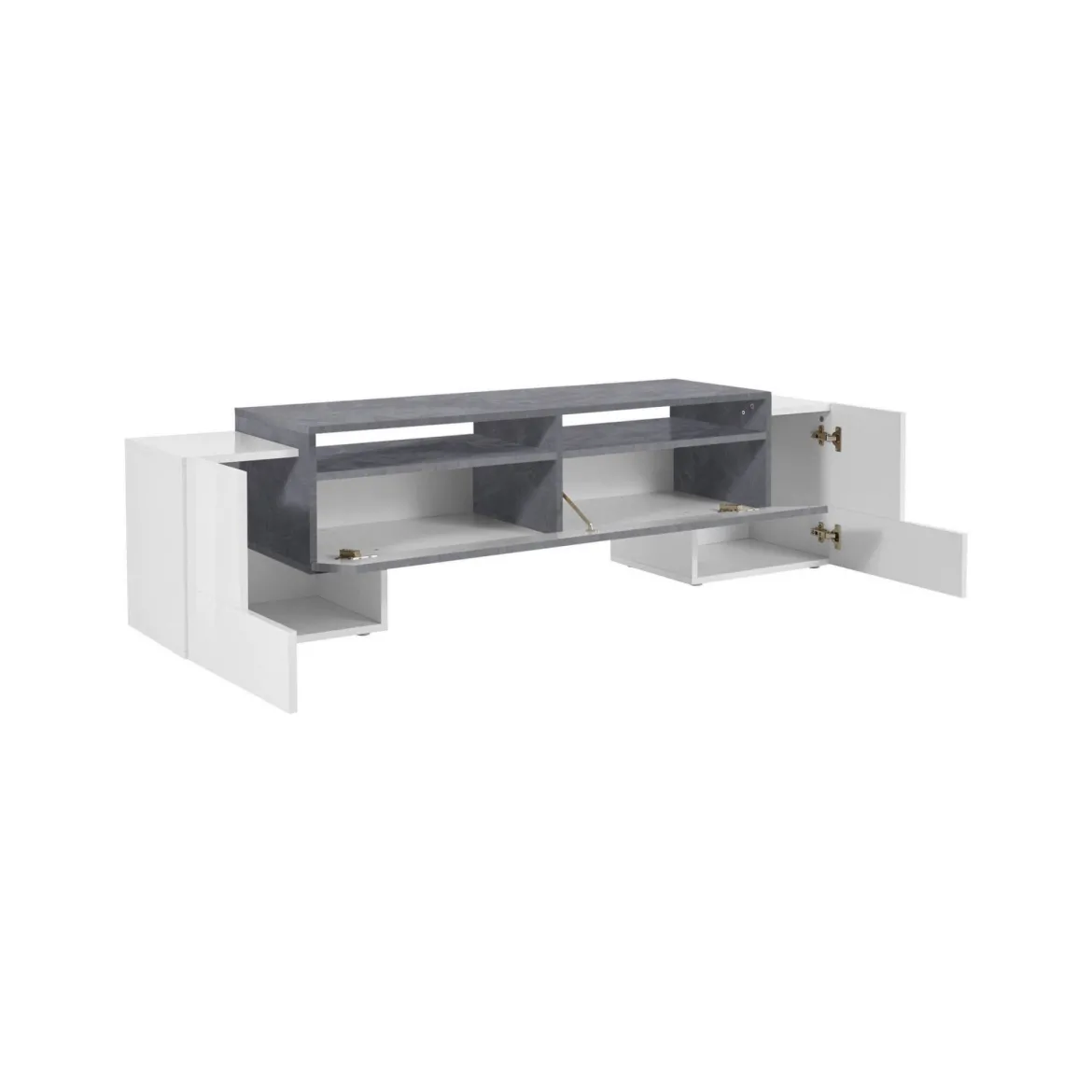 Base TV bianco lucido e ardesia 170x45x45h cm 3 ante - Abele