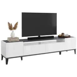 Base TV bianco lucido e ardesia 200x40x47h cm 2 ante e 2 cassetti - Abina