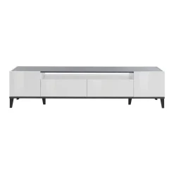 Base TV bianco lucido e ardesia 200x40x47h cm 2 ante e 2 cassetti - Abina
