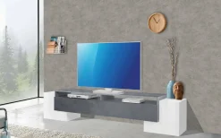 Base TV bianco lucido e ardesia 210x45x45h cm 3 ante - Amis