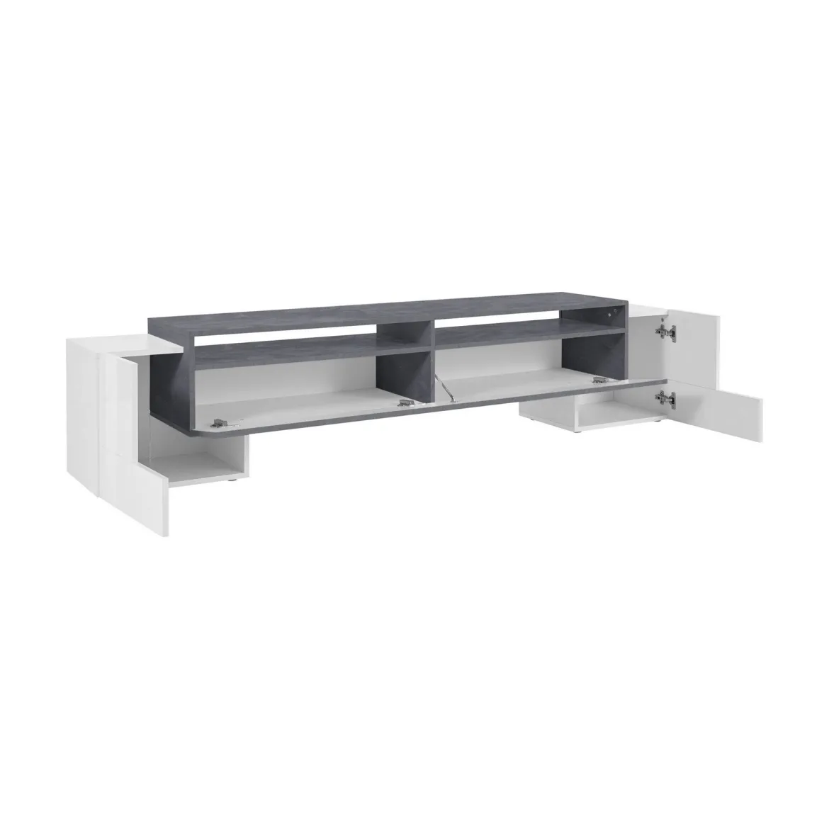 Base TV bianco lucido e ardesia 210x45x45h cm 3 ante - Amis