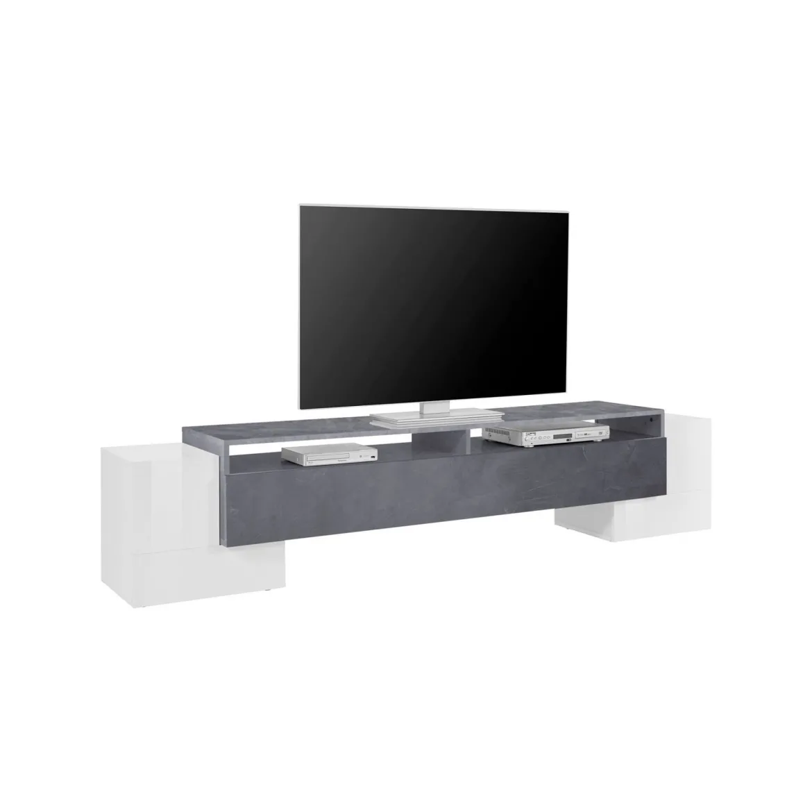 Base TV bianco lucido e ardesia 210x45x45h cm 3 ante - Amis