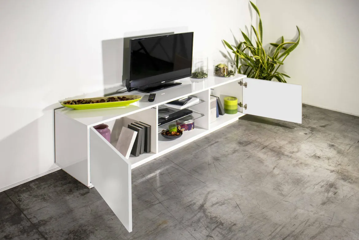Base TV bianco lucido 180x41x46h cm 2 ante - Lola