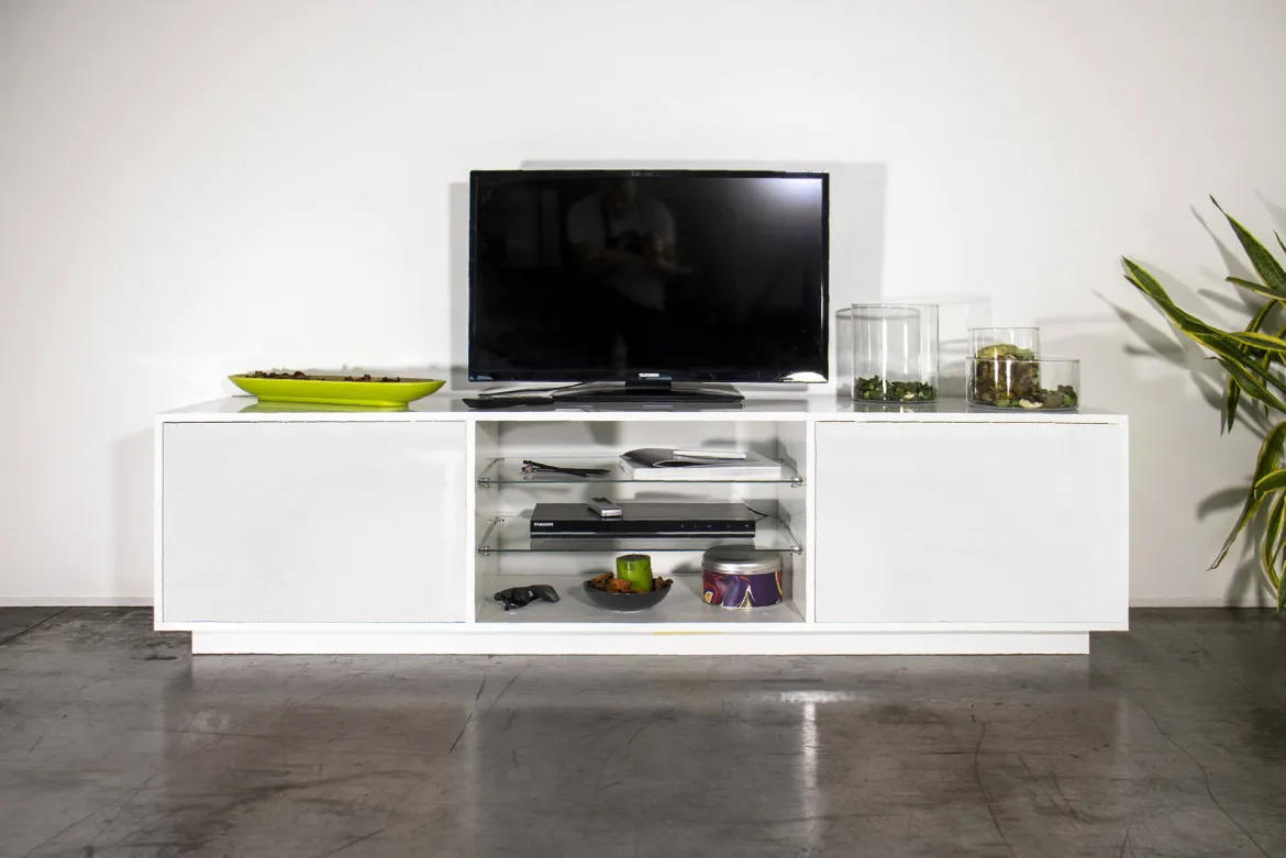 Base TV bianco lucido 180x41x46h cm 2 ante - Lola