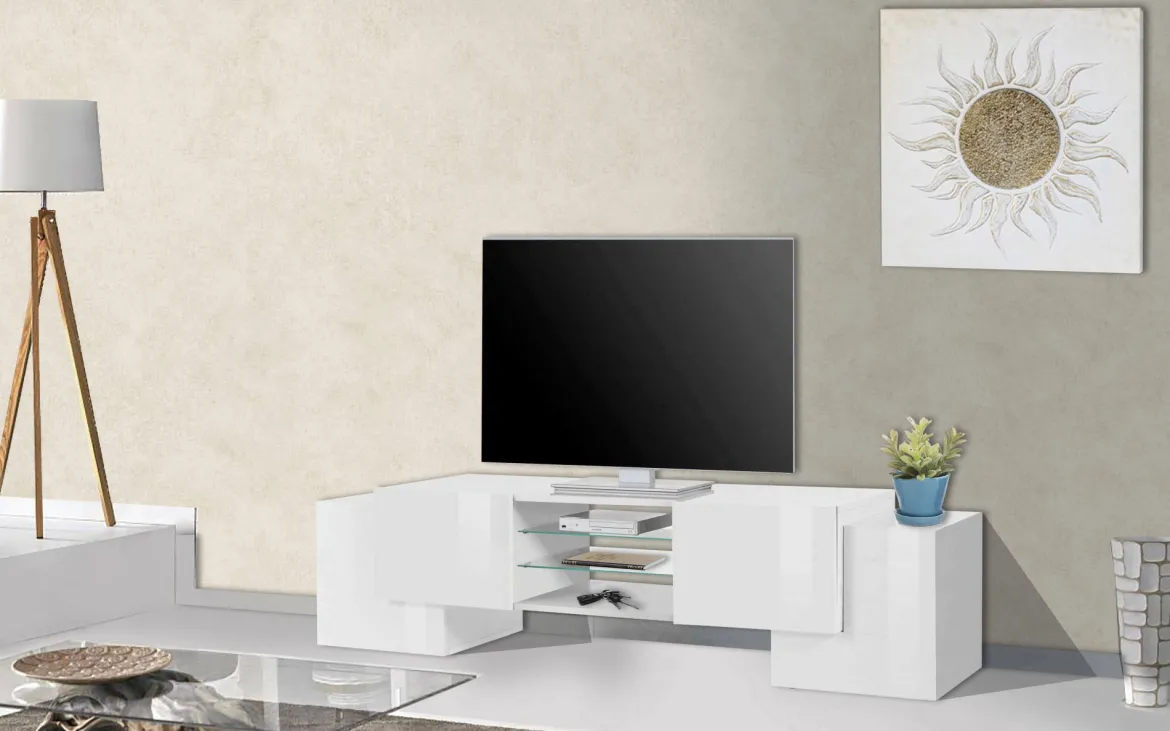 Base TV bianco lucido 190x45x45h cm 4 ante - Arancione