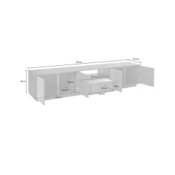 Base TV bianco lucido 220x43x46h cm 4 ante e 1 cassetto - Animai